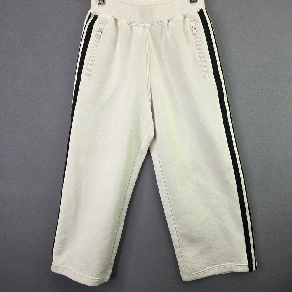 Uniqlo Kids Track Pants Side Stripe Joggers Size 130 Cream White Zipper Pockets
